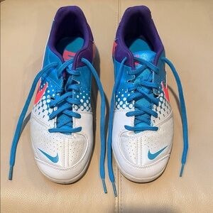 Nike Turquoise, White & Purple Indoor Court Soccer Shoes w/bright pink logo